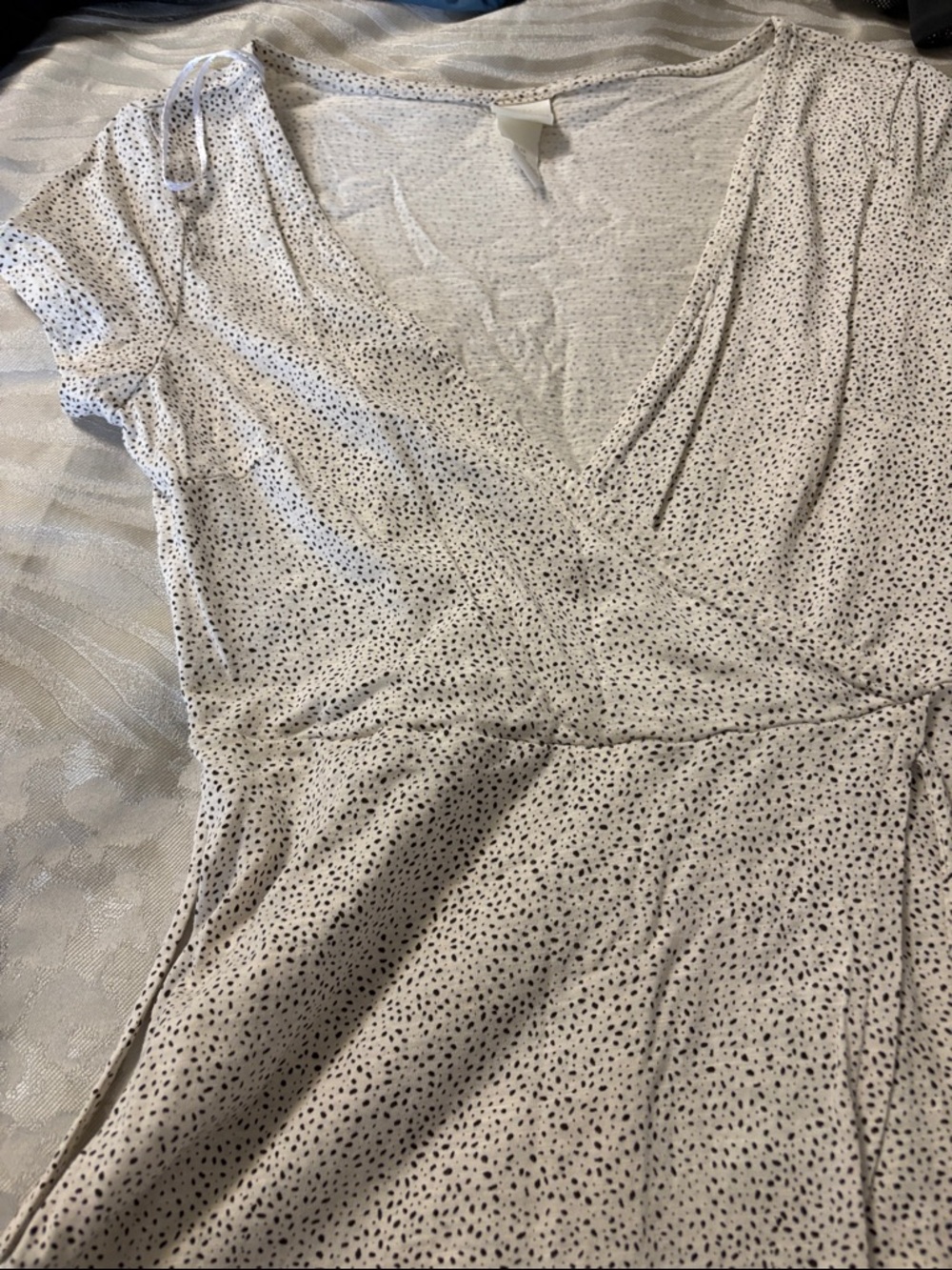 H&M White Wrap Dress with Black Dot Print